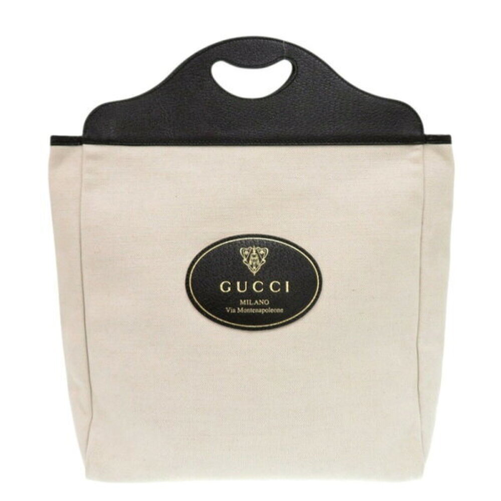 Gucci Crest Logo Canvas Leather Ivory White Tote Bag